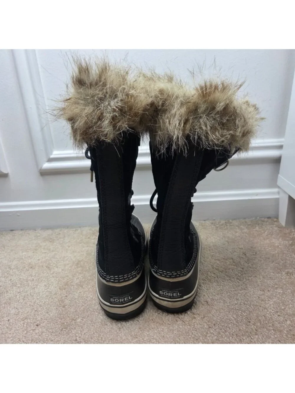 Sorel Joan of Arctic Black Suede Winter Snow Boots Tall Faux Fur Lined 7.5